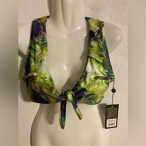 Ree Bees size S 4/6 women’s green and purple peacock print swimwear top NEW